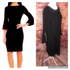 Calvin Klein Solid Black Bell Sleeve Sheath Dress
